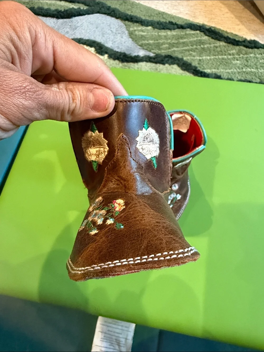Macie Bean Brown Leather Baby Cowboy Boots with Turquoise & Pink Accents